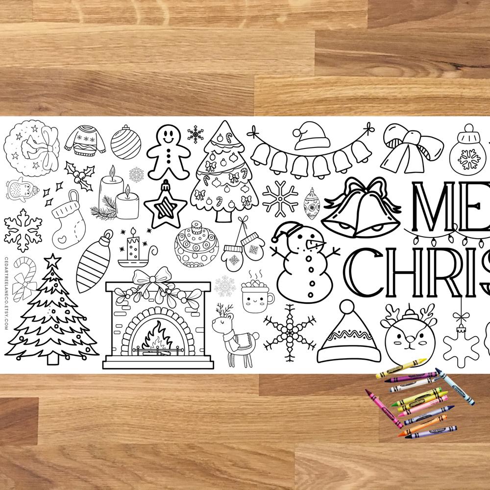 Merry Christmas Coloring Table Runner, 18x72"