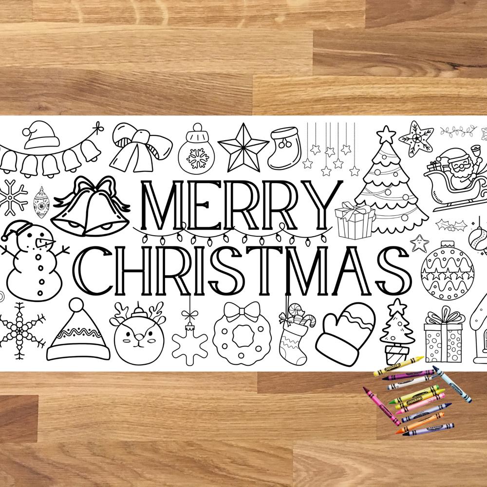 Merry Christmas Coloring Table Runner, 18x72"