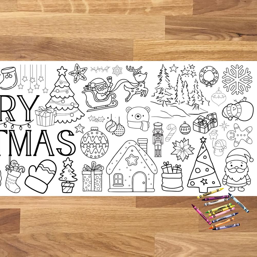 Merry Christmas Coloring Table Runner, 18x72"