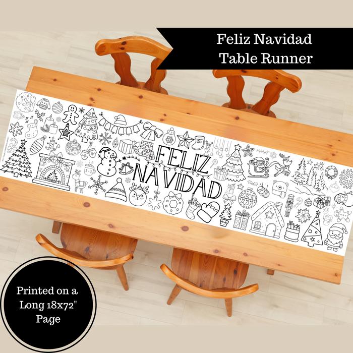 Feliz Navidad Coloring Table Runner, 18x72"