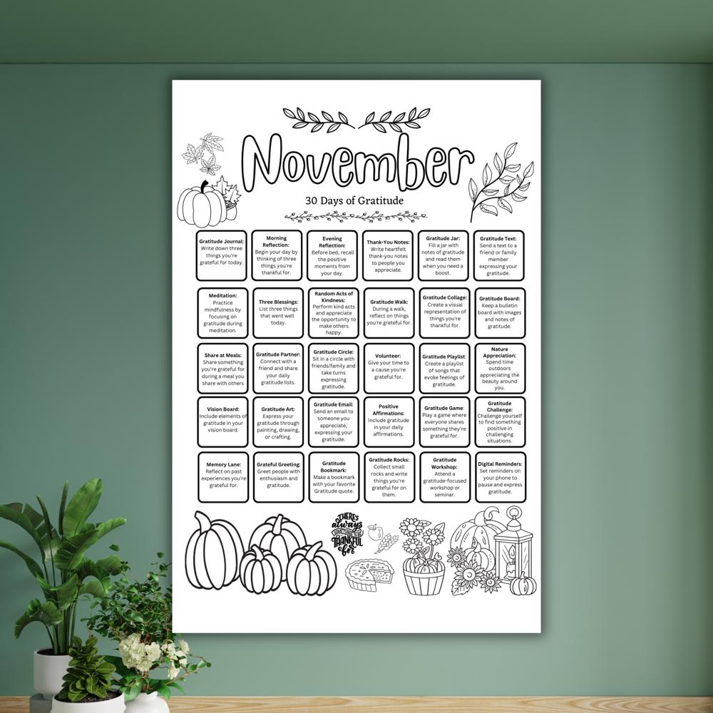 30 Days of Gratitude November Coloring Page, 18x24"