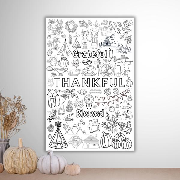 Grateful, Thankful, Blessed Big Coloring Poster, 24x36"