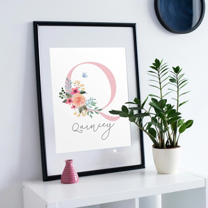 Custom Floral Nursery Initial Art Print