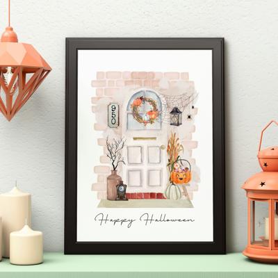 Custom Halloween Watercolor Front Door Art Print - 4 Styles