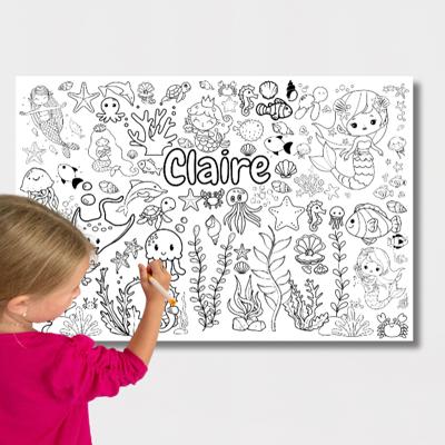 24x36" Personalized Mermaid Coloring Page | Cute Bedroom Decor or Gift