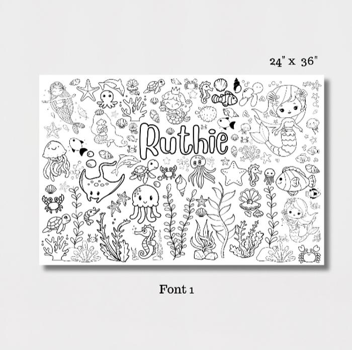 24x36" Personalized Mermaid Coloring Page | Cute Bedroom Decor or Gift