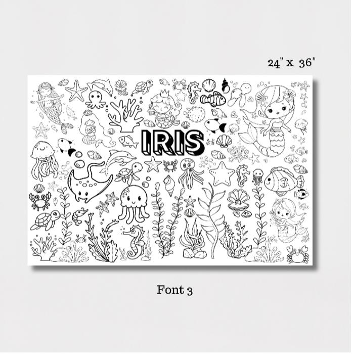 24x36" Personalized Mermaid Coloring Page | Cute Bedroom Decor or Gift