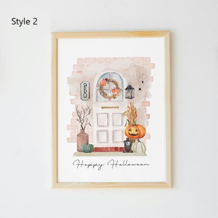 Custom Halloween Watercolor Front Door Art Print - 4 Styles
