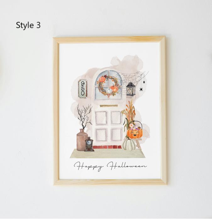Custom Halloween Watercolor Front Door Art Print - 4 Styles