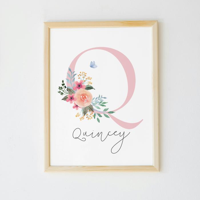 Custom Floral Nursery Initial Art Print