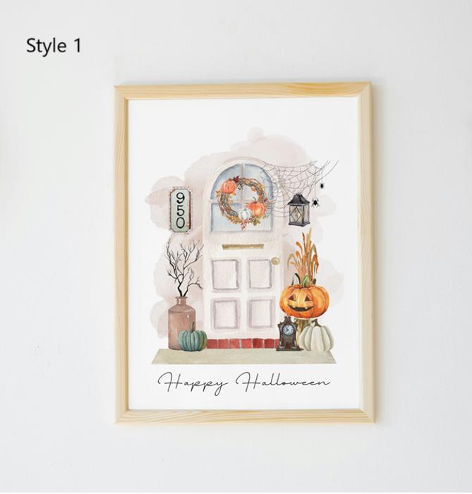 Custom Halloween Watercolor Front Door Art Print - 4 Styles
