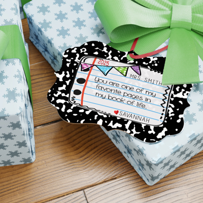 COMPOSITION BOOK TEACHER ORNAMENT/GIFT TAG