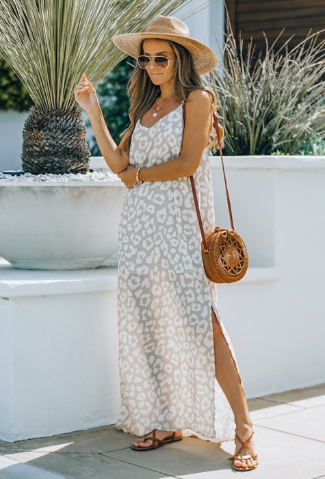 Taupe animal print maxi dress