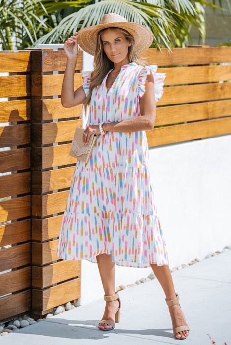 RAIN TIERED RUFFLE MIDI DRESS