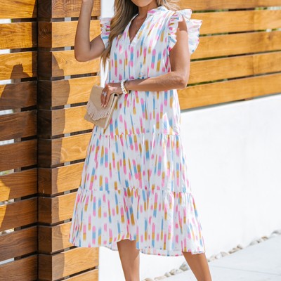 RAIN TIERED RUFFLE MIDI DRESS