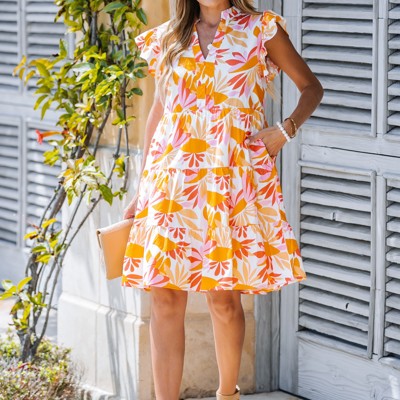 FLOWER PRINT TIERED RUFFLE MINII DRESS