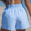 Large Chambray blue ELASTIC WAIST SHORTS WITH POCKETS