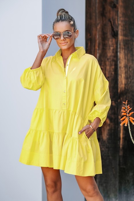Puff Sleeves Oversized Mini Dress with Pockets
