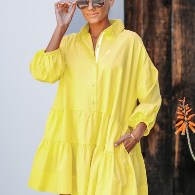 Puff Sleeves Oversized Mini Dress with Pockets
