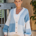 S-M Chambray blue Color Block Cardigan