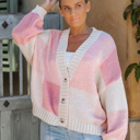 S-M PInk Color Block Cardigan