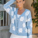 S-M Chambray blue FLOWER DETAIL CARDIGAN
