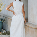 Large BEIGE LINEN LONG SHIRT DRESS