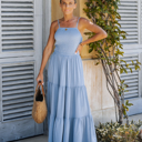 Medium Dusty Blue SMOCKED TIERED MIDI DRESS