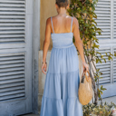 Large Dusty Blue SMOCKED TIERED MIDI DRESS