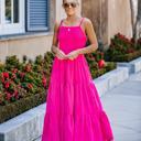Small Fuchsia SMOCKED TIERED MIDI DRESS