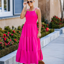 Large Fuchsia SMOCKED TIERED MIDI DRESS