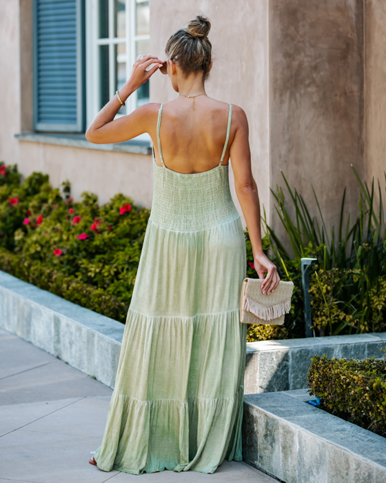 SMOCKED TIERED MIDI DRESS