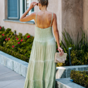 Large Washed Olive SMOCKED TIERED MIDI DRESS