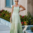 Small Washed Olive SMOCKED TIERED MIDI DRESS