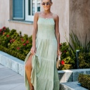 Medium Washed Olive SMOCKED TIERED MIDI DRESS