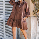 Small Chicory Coffee PUFF SLEEVES OVERSIZED MINI DRESS WITH POCKETS