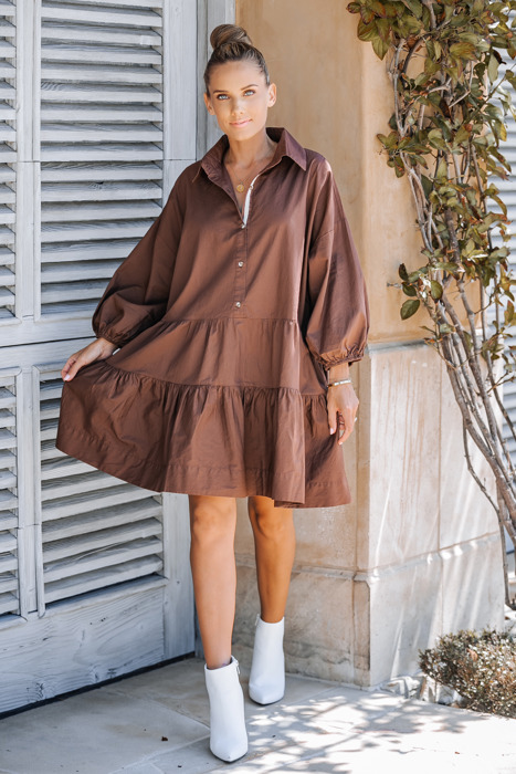 PUFF SLEEVES OVERSIZED MINI DRESS WITH POCKETS