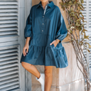 Large Moonlight PUFF SLEEVES OVERSIZED MINI DRESS WITH POCKETS