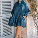 Small Moonlight PUFF SLEEVES OVERSIZED MINI DRESS WITH POCKETS