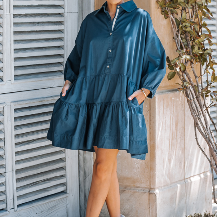 PUFF SLEEVES OVERSIZED MINI DRESS WITH POCKETS