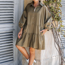 Small Olive Martini PUFF SLEEVES OVERSIZED MINI DRESS WITH POCKETS