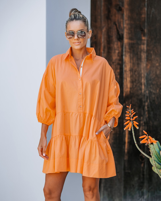 Puff Sleeves Oversized Mini Dress with Pockets