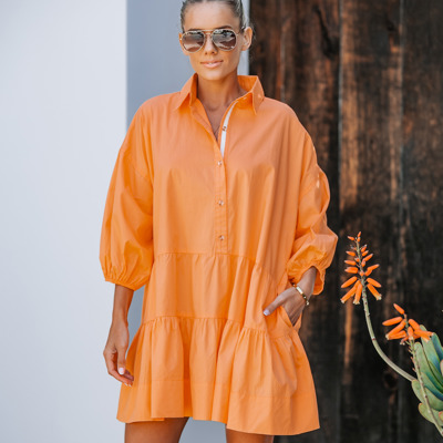 Puff Sleeves Oversized Mini Dress with Pockets