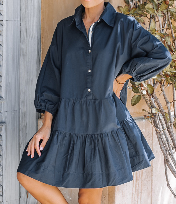 Puff Sleeves Oversized Mini Dress with Pockets