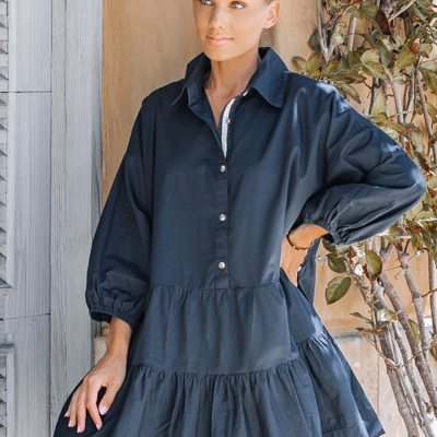 Puff Sleeves Oversized Mini Dress with Pockets
