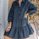  Puff Sleeves Oversized Mini Dress with Pockets