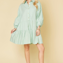  PUFF SLEEVES OVERSIZED MINI DRESS WITH POCKETS
