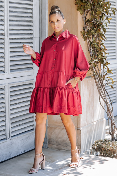 PUFF SLEEVES OVERSIZED MINI DRESS WITH POCKETS
