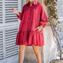 Small Viva Magenta PUFF SLEEVES OVERSIZED MINI DRESS WITH POCKETS