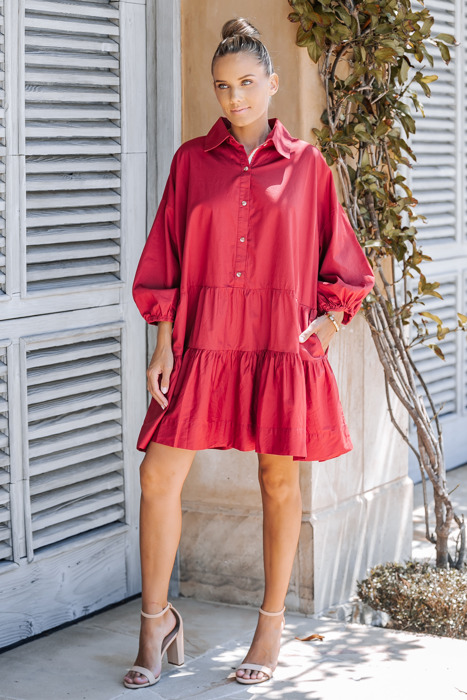 PUFF SLEEVES OVERSIZED MINI DRESS WITH POCKETS